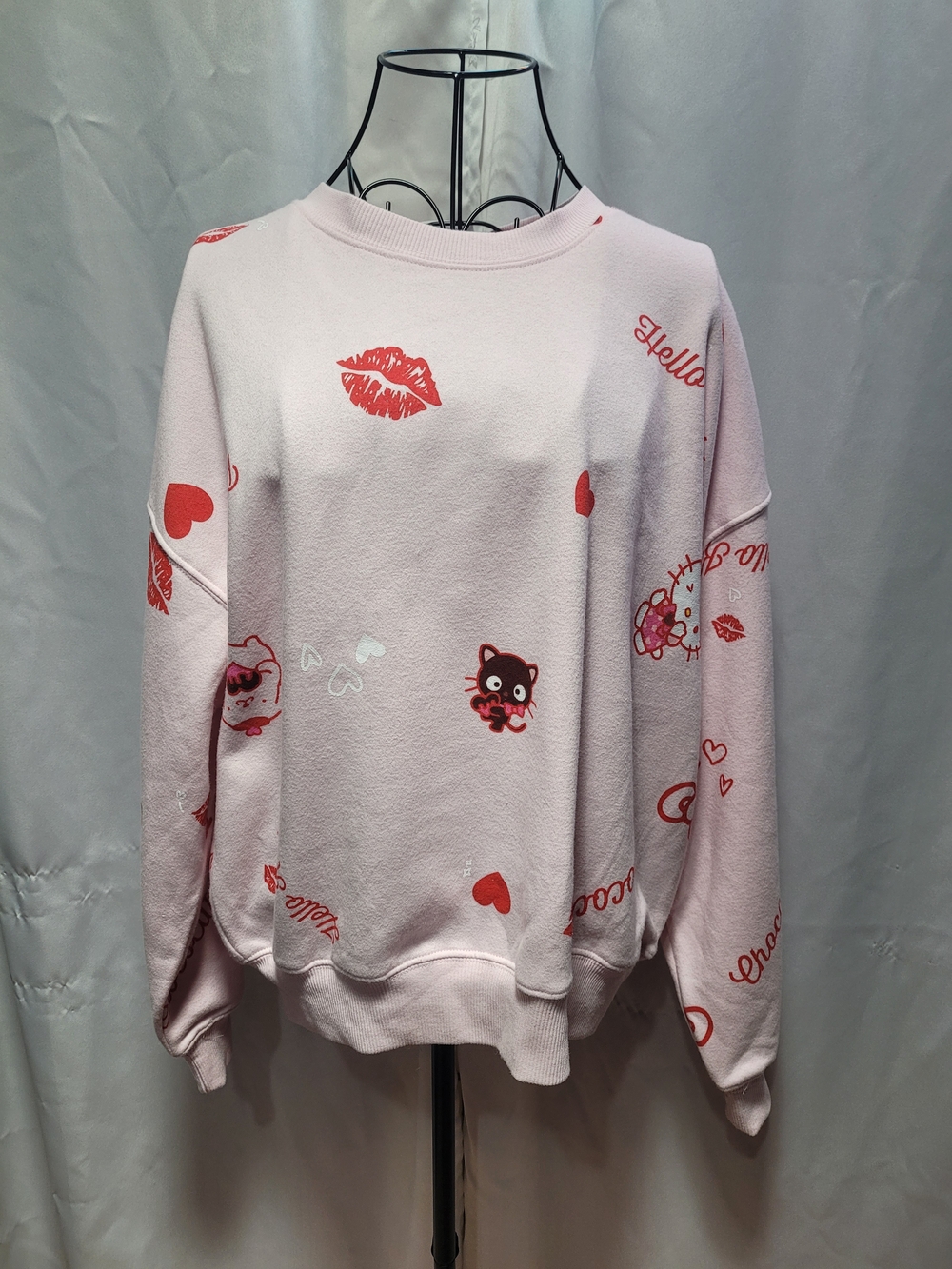 Hello Kitty Pink Crewneck Sweatshirt with Red Motif Prints